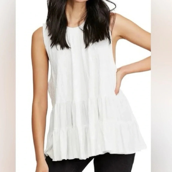 Free People Sleeveless Tunic Tiered Top With Open Back White Size S Oversized - Picture 2 of 13